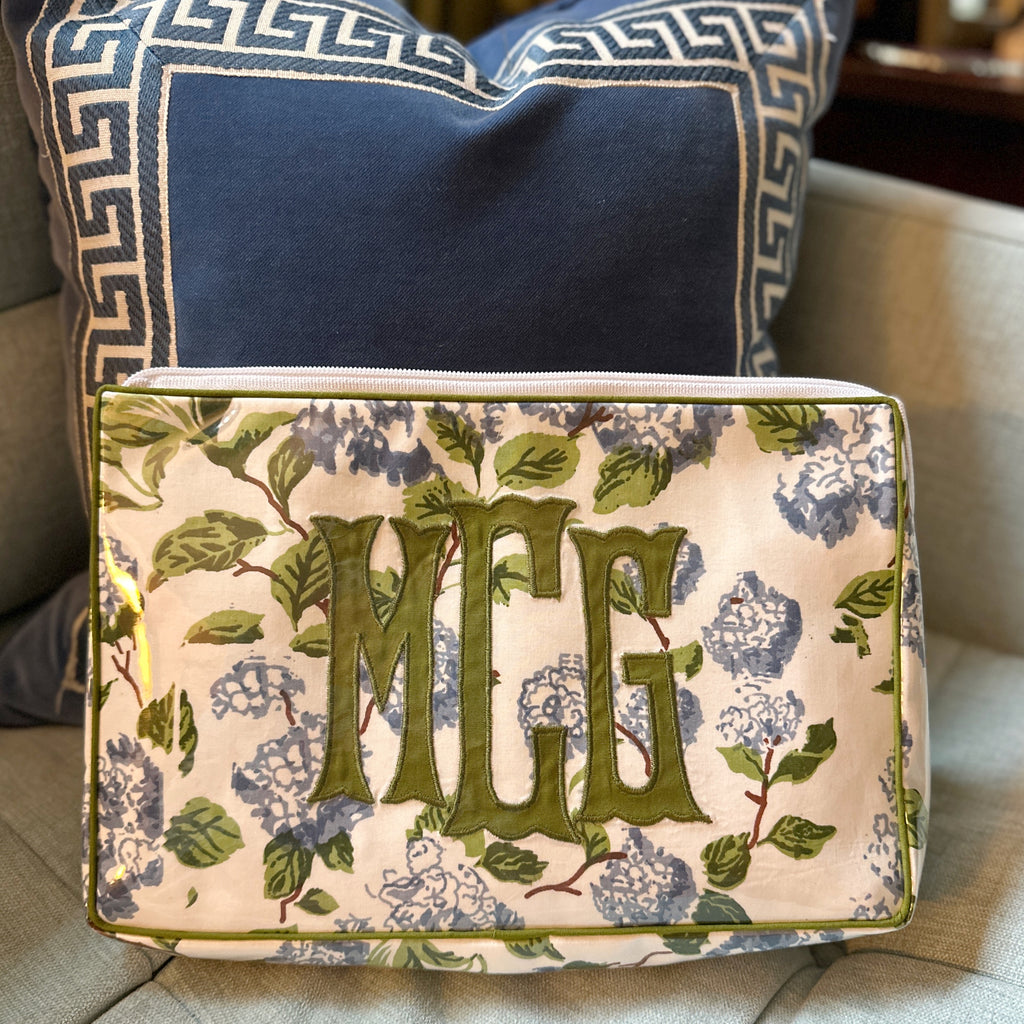 Monogrammed Hydrangea Cosmetic Bag - Large