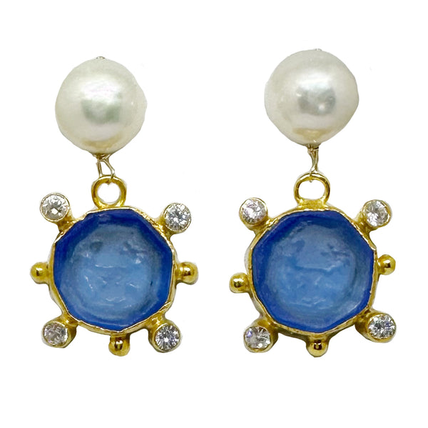 Venetia intaglio drops in cornflower