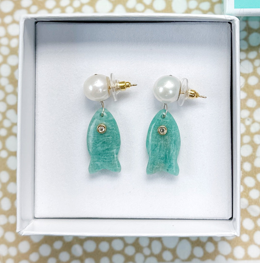Les Poissons, ear bobs in amazonite