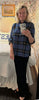 Blue Tartan top with french knots