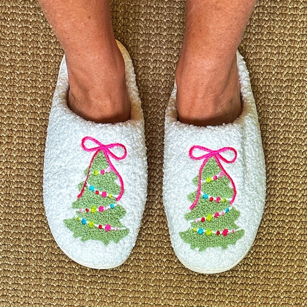 Pink and green pastel Christmas tree slippers