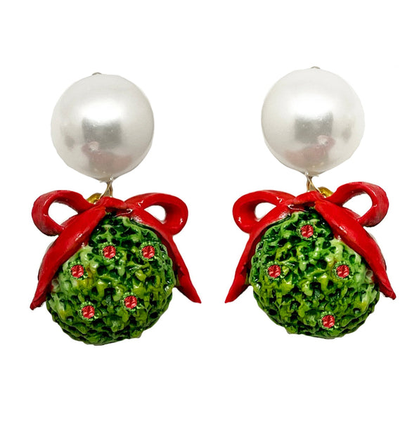 Boxwood Holly ball drop in red