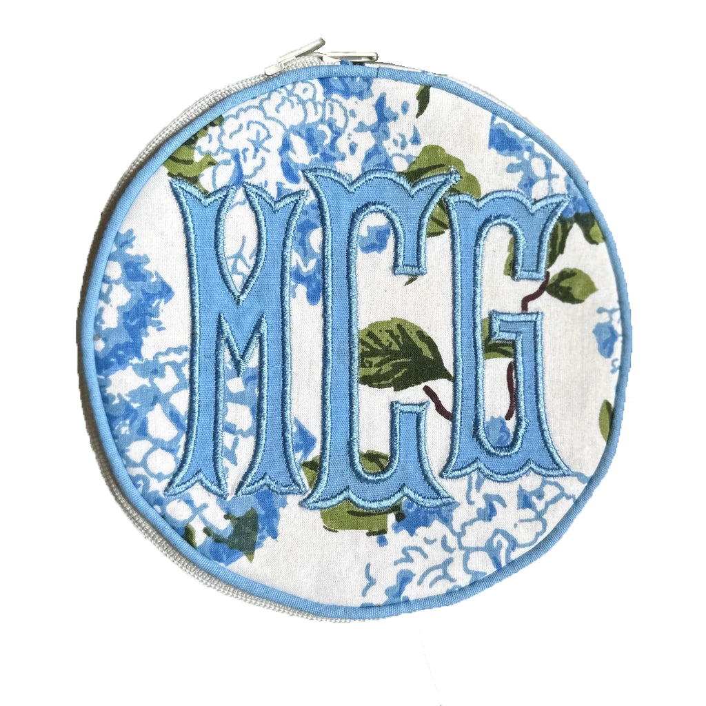 Monogrammed Hydrangea Travel Jewelry Round