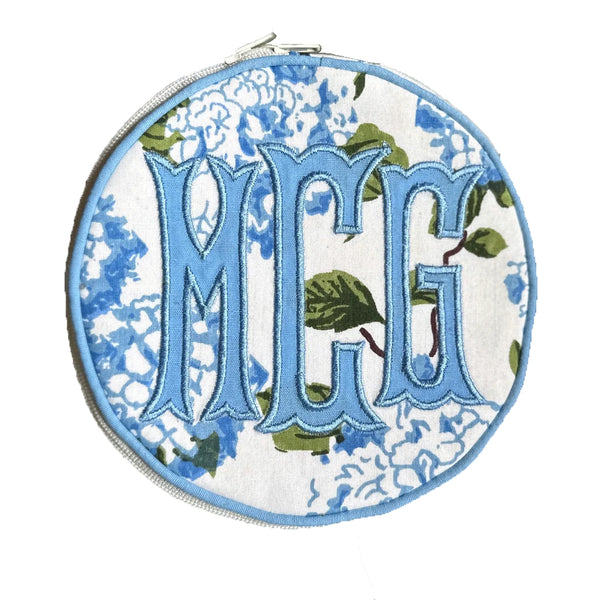 Monogrammed Hydrangea Travel Jewelry Round