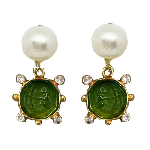 Venetia intaglio drops in emerald green