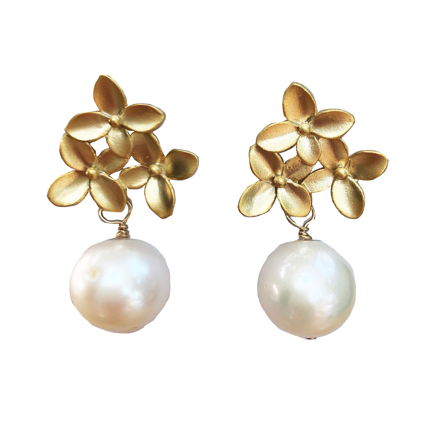 Gold Hydrangea pearl drops – Meg Carter Designs